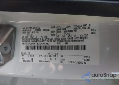 2016 Ford Escape S from USA, damaged, VIN 1FMCU0F72GUC48352